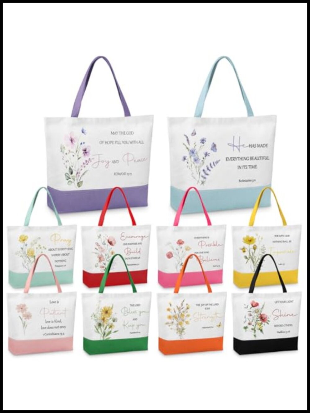 10 Pc Canvas Tote Bags Bible Verse Christian Inspirational Reusable Grocery